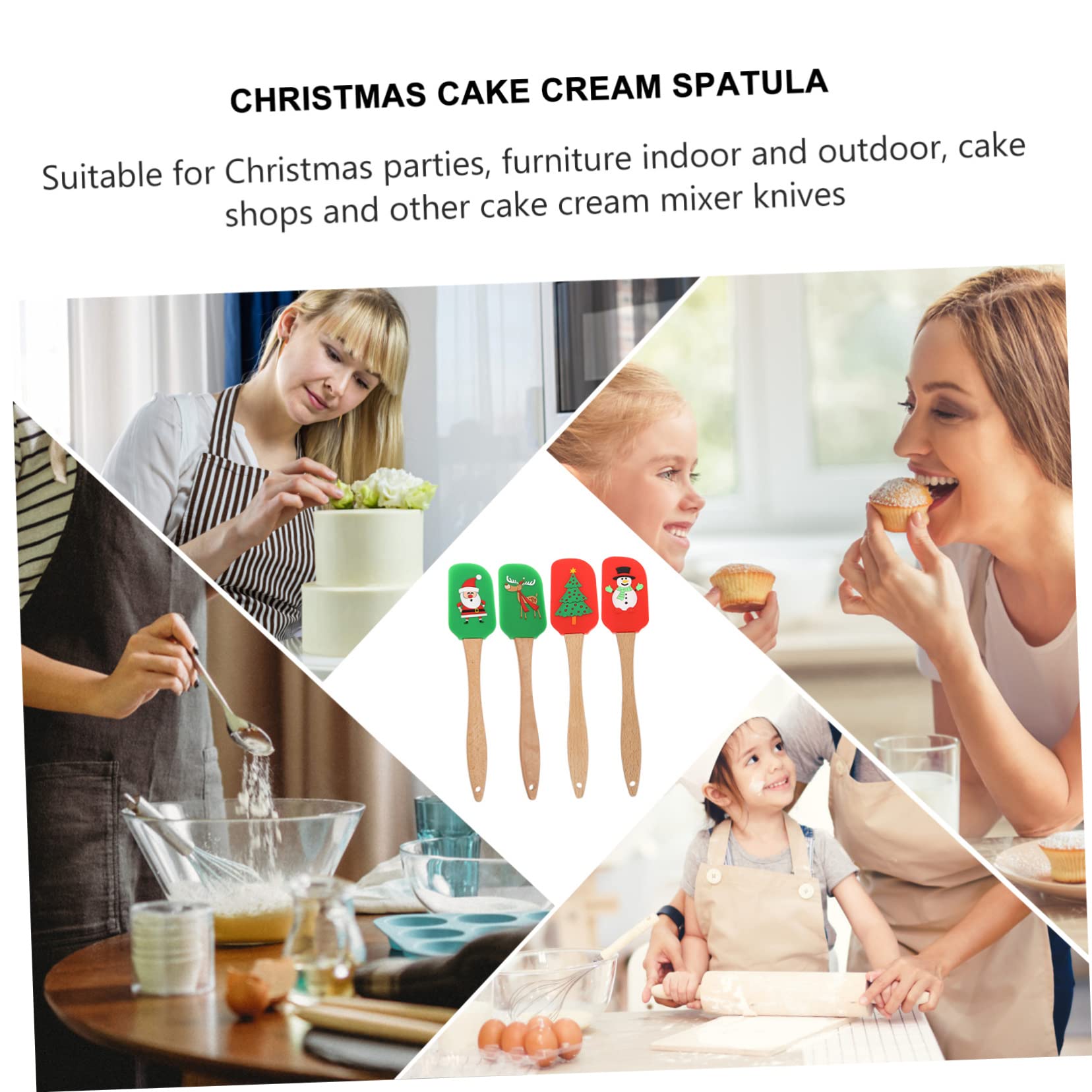 LABRIMP 4piezas Espátulas De Silicona Para Pasteles Utensilios De Cocina Antiadhesivos y Livianos Diseño Navideño Herramientas Prácticas Para Mezclar Crema y Mantequilla