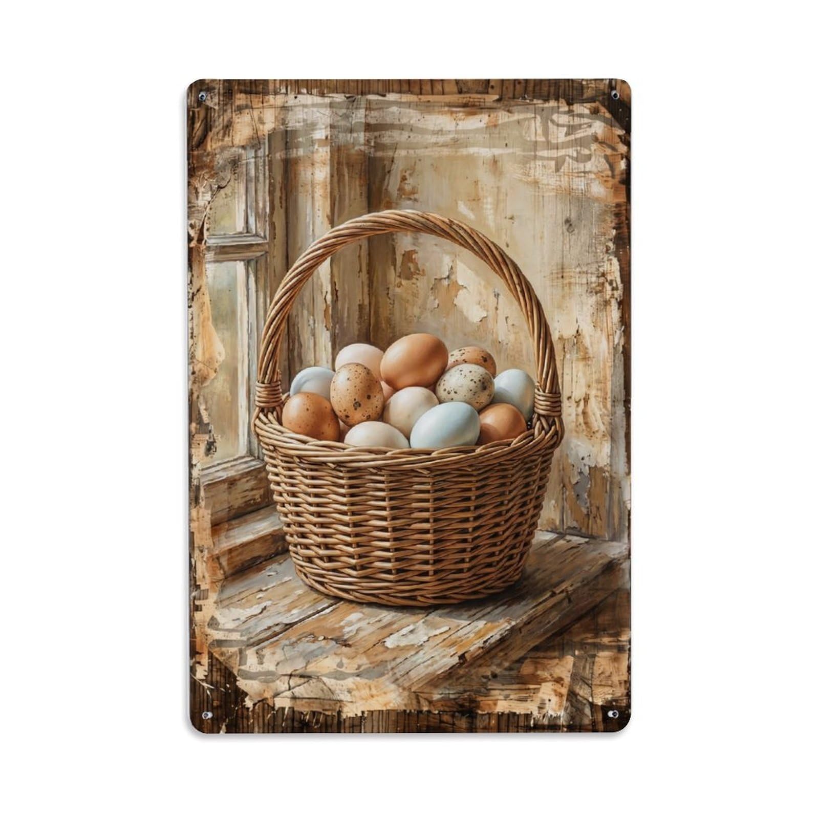 Eggs Basket Windowsill Kitchen Vintage Metal Tin Sign Plaque Wall Decor for Cafe, Club, Garden Metal Poster 8x12Inch
