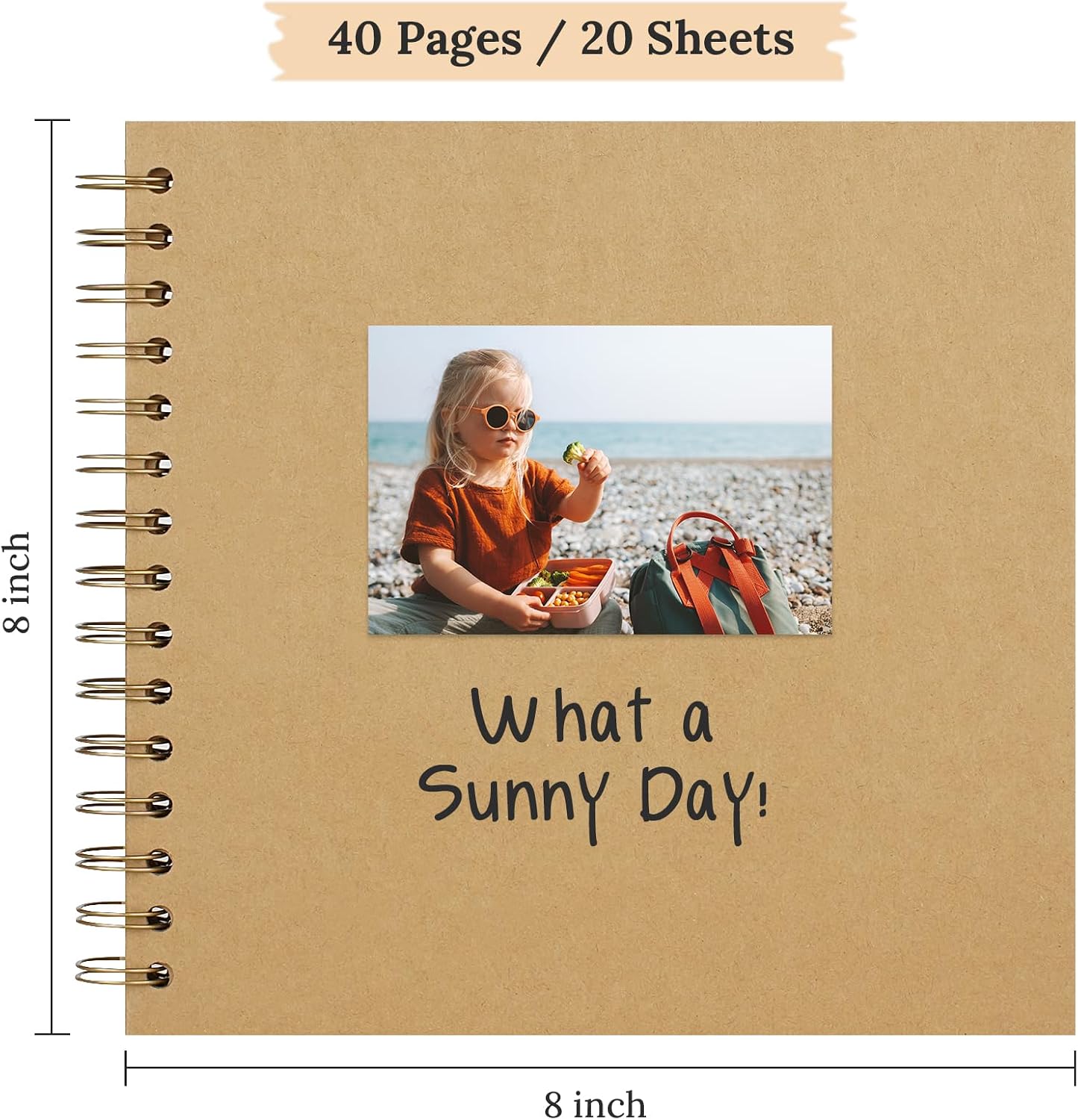 Scrapbook 8x8 Inch DIY Scrapbook Album Hardcover Kraft Paper 40 pages/20 sheets, Perfect for 4x6 / 5x7 Photos, Customizable Memory Book for Family, Wedding & Guest Book, Khaki