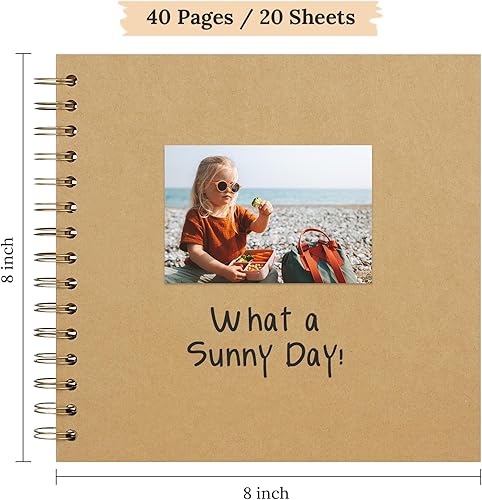 Vista 255 de Álbum de recortes de 8 x 8 pulgadas, álbum de recortes de papel kraft de tapa dura, álbumes de fotos, 40 páginas, perfecto para fotos de 4 x 6 / 5 x