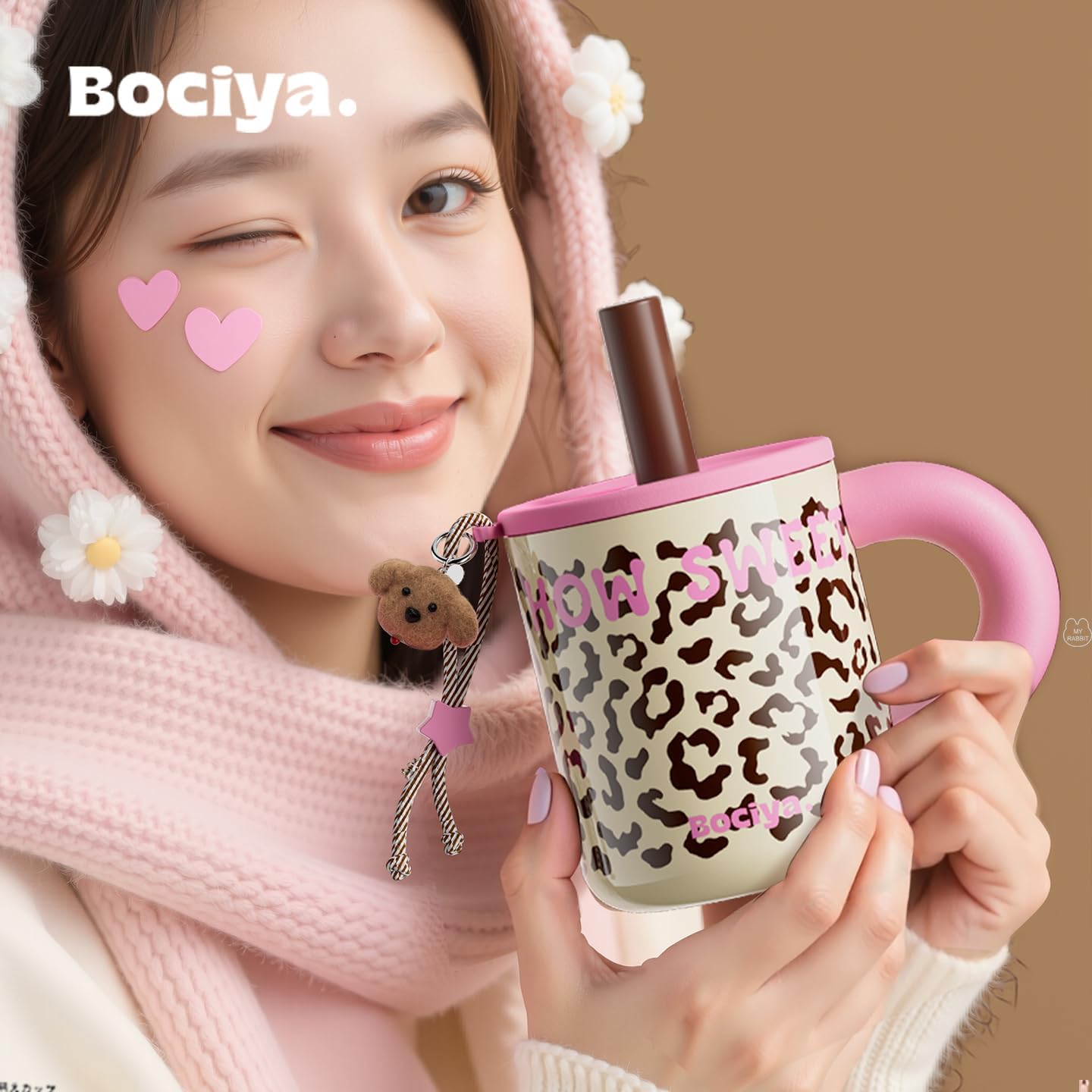 ZZT 17 oz Tumbler with Handle & Straw Lid –leopard print Insulated Stainless Steel Water Bottle,dual-use, built-in glass integrated cup,used as glass bottle, Hot/Cold Drink (leopard print) - Image 4