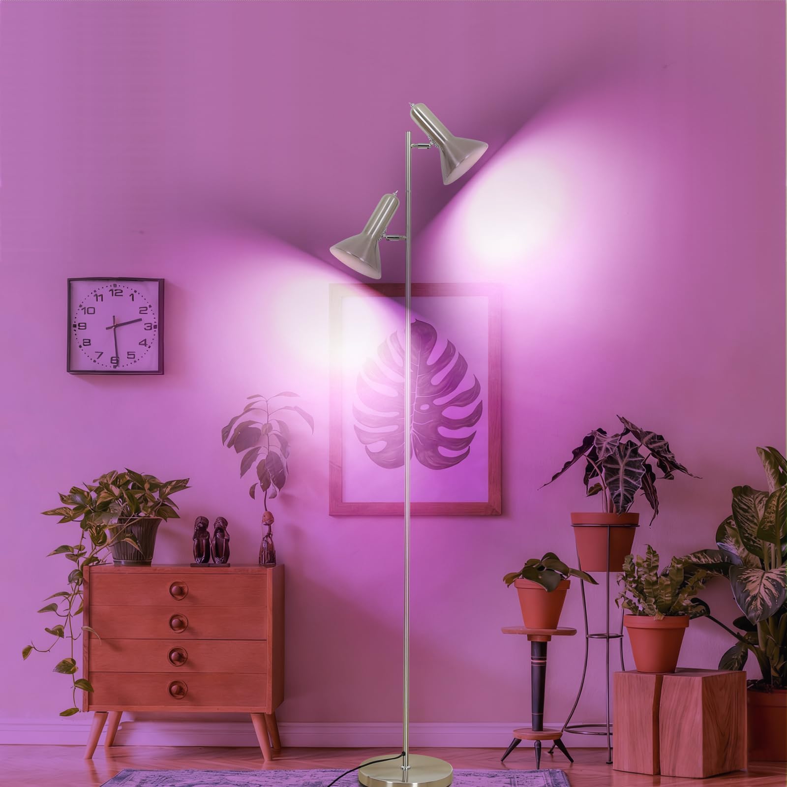 Lampa de Pie de Salotto DIYA-Nichel, 2x E27 MAX. 60W Floor lamp, Lampada da Terra Vintage altezza 272CM, Lampada da Terra Retrò in Metallo per Camera da Letto, Studio, Ufficio, Pianta