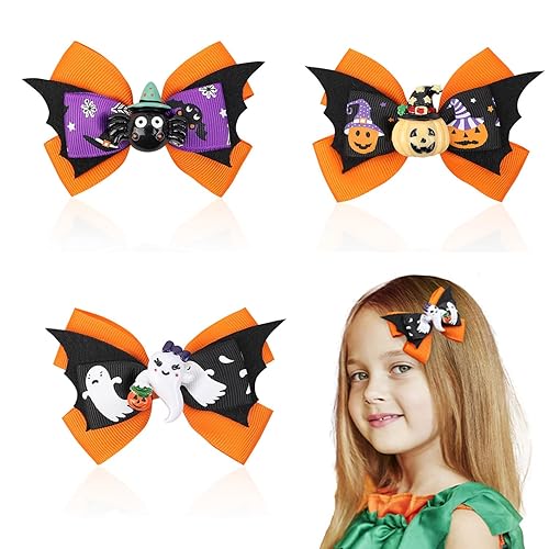 3 paquetes de pinzas para el pelo de Halloween, lindas pinzas de lazo de calabaza, fantasma, araña, pinzas para el cabello, negro y naranja, punta