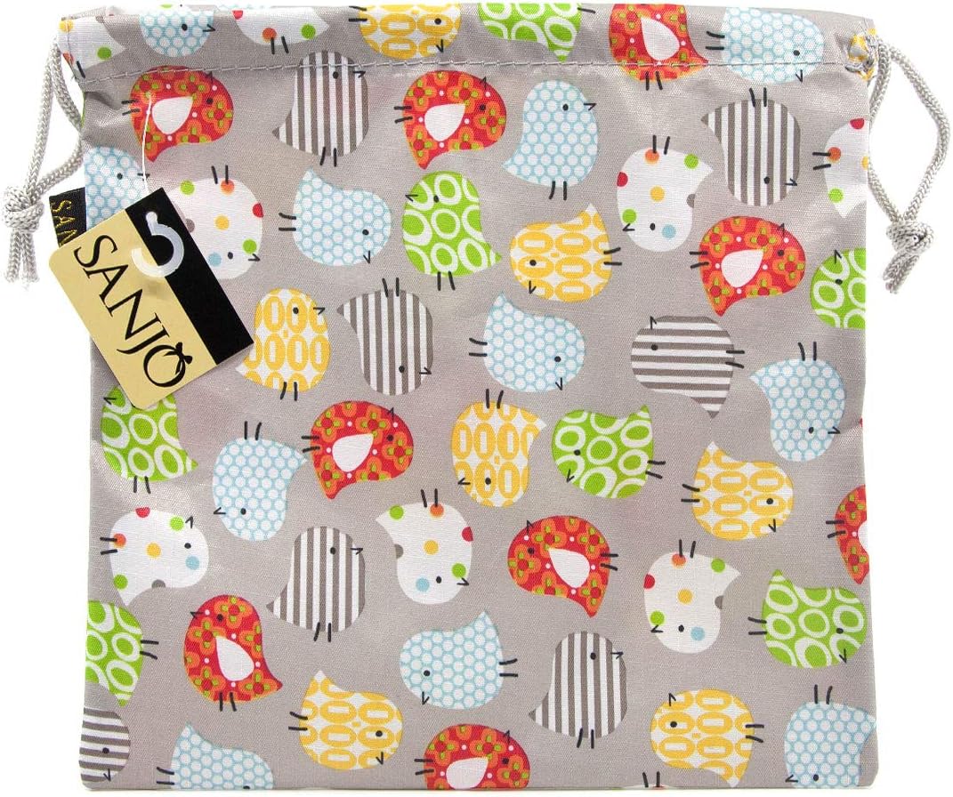 Sanjo Drawstring Bag with Bird Print Design, 22 cm x 22 cm(color may vary)