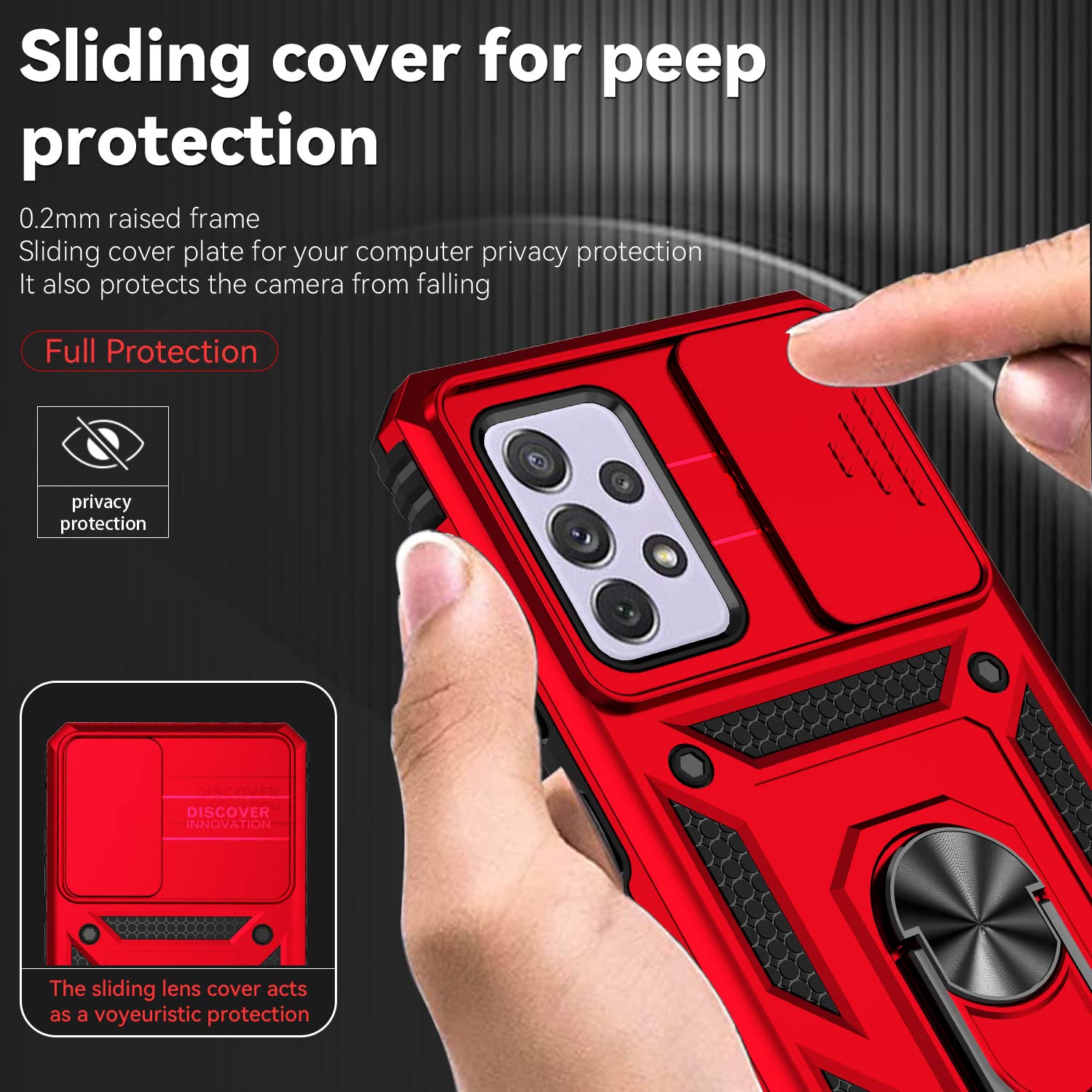 Funda para Samsung Galaxy A52 5G/4G/A52S 5G Carcasă Armor Militar Cubierta de Cámara Deslizante Proteger Fundas con 360 Full Protección Anillo Soporte Silicona Estuche Cover Case,Rojo — view 3