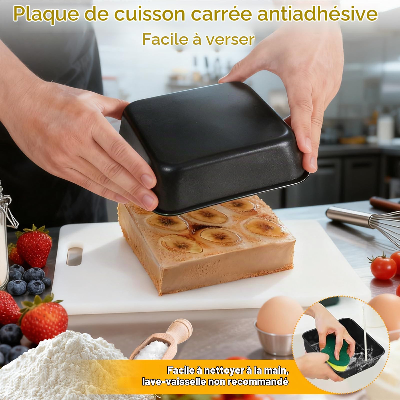 2 Pièces Plats Gratin Carrés avec Revêtement Antiadhésif, Moule Gâteau Acier Inoxydable 16 cm, Plat Four Carré Sains & Faciles Nettoyer, Plaque Rôtir pour Lasagnes, Brownie, Sain & Gâteaux