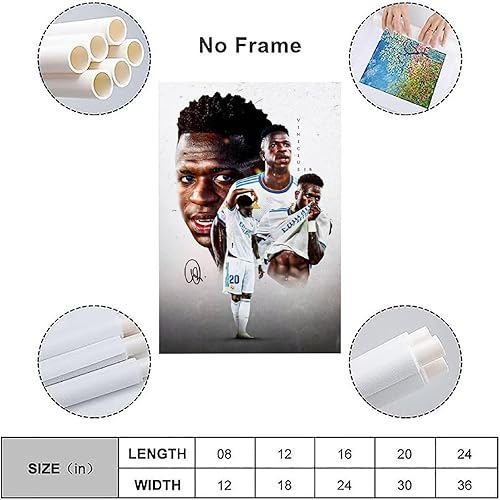 Miniatura 3 de LOGAUT Vinicius Jr Poster Vini Jr - Póster de fútbol firmado para pared, pintura estética para decoración del hogar, (V5111), sin marco, 24 x 36