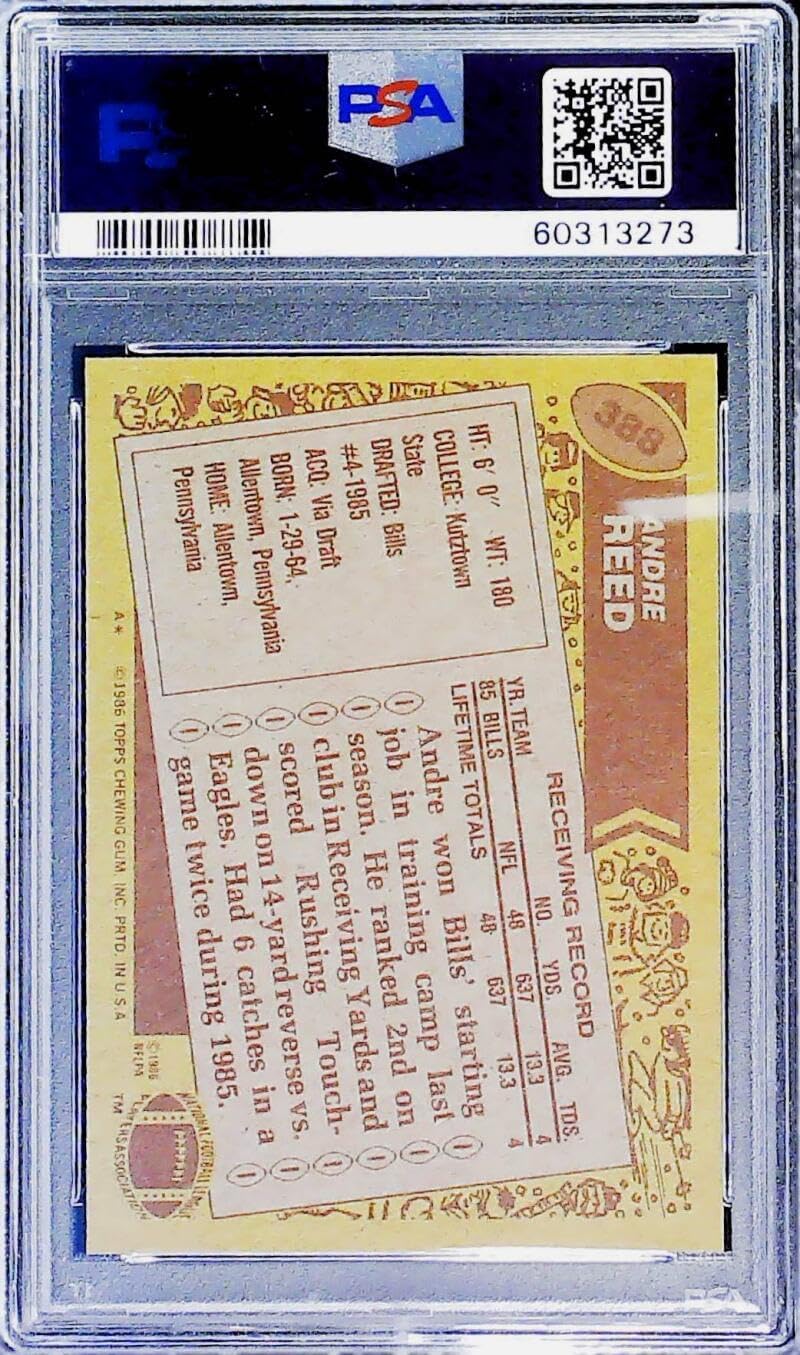 1986 Topps Football #388 Andre Reed Buffalo Bills PSA 8 NM-MT Trading Card