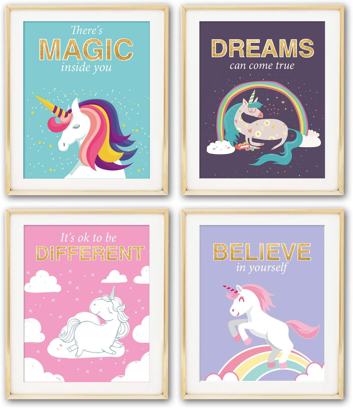 Unicorn Inspirational Motivational Quotes Wall Art Prints | Posters for Girls Bedroom Decor | Art Prints Teen Room Decorations | 8x10 Unframed