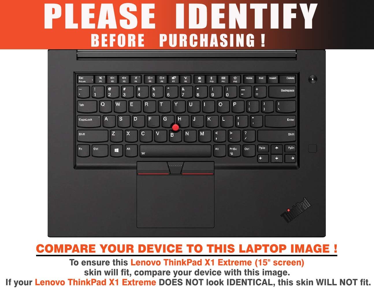 Decalrus - Protective Decal for Lenovo ThinkPad X1 Extreme (1st Gen.) (15.6" Screen) Laptop Black Texture Brushed Aluminum Skin case Cover wrap BAlenovoTnkpadExtreme15Back