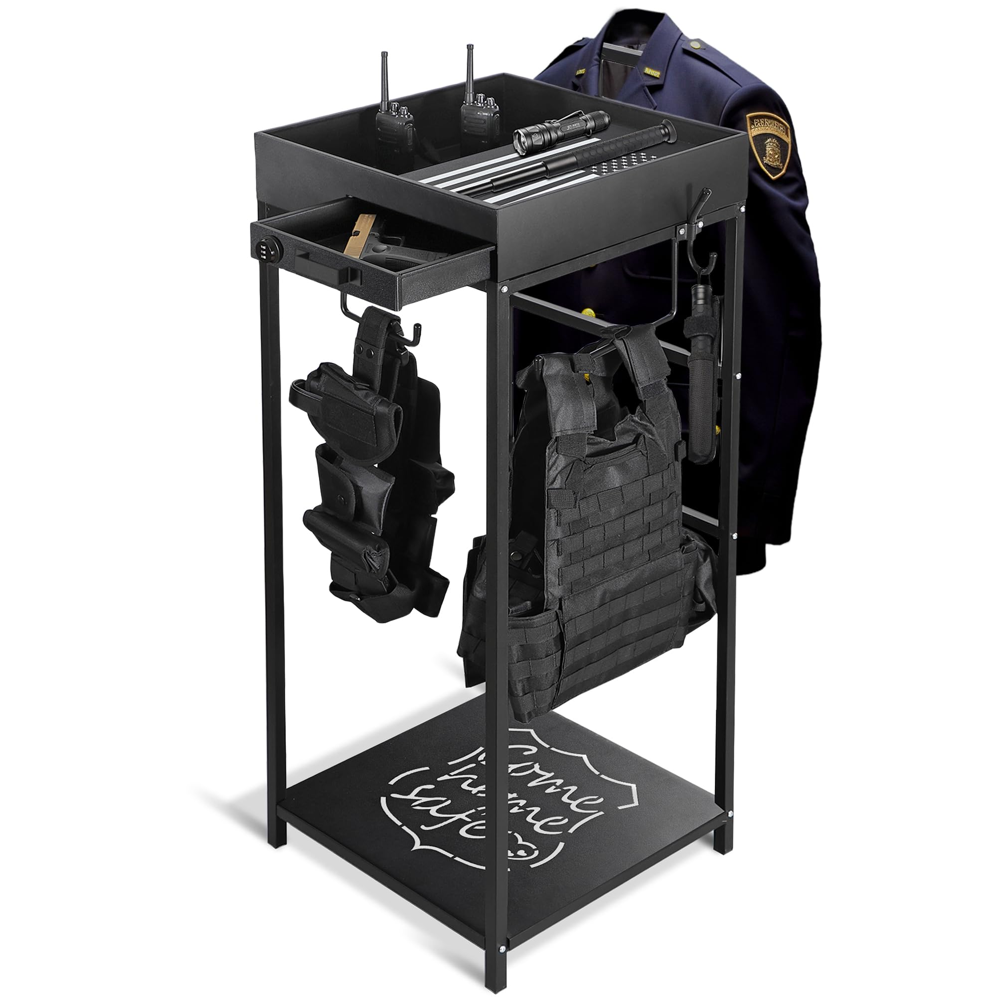 BUYYAH Police Gear Stand, Police Hanger with Hooks, Combination Lock