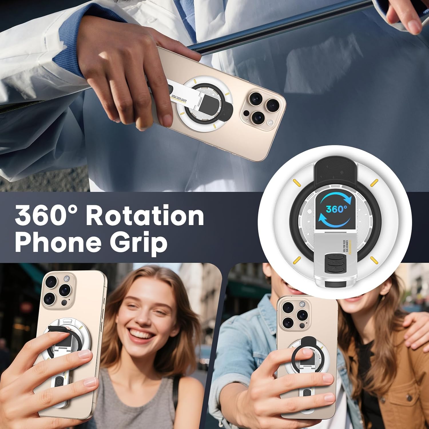 GaoBao Upgraded Phone Grip for Magnet Phone Stand Kickstand 360°Roration Hinge Design with Magnet Ring Compatible with MagSafe Accessories for iPhone 16/15/14/13/12 Series, White - Image 8