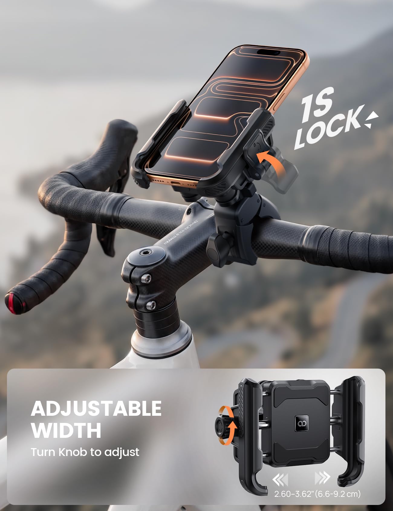Lamicall Uchwyt na Telefon Motocyklowy – [Idealny do Nagrywania Wideo] Tłumiący Drgania Uchwyt na Telefon Motocyklowy, 360° Uchwyt na Telefon na Kierownicę Roweru dla iPhone 17, 16 i Smartfonów 7,2"