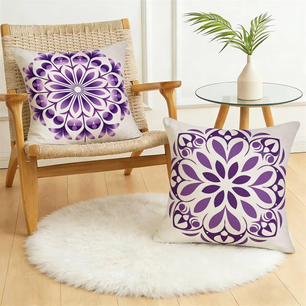 Federe Cuscini da Esterno Impermeabili 65x65 Viola Copri Cuscini per Divano Bohemien Federa Cuscino Nordico Decorativi Copricuscini per Divano Giardino Patio Soggiorno Copricuscino Set di 2 (IU205)