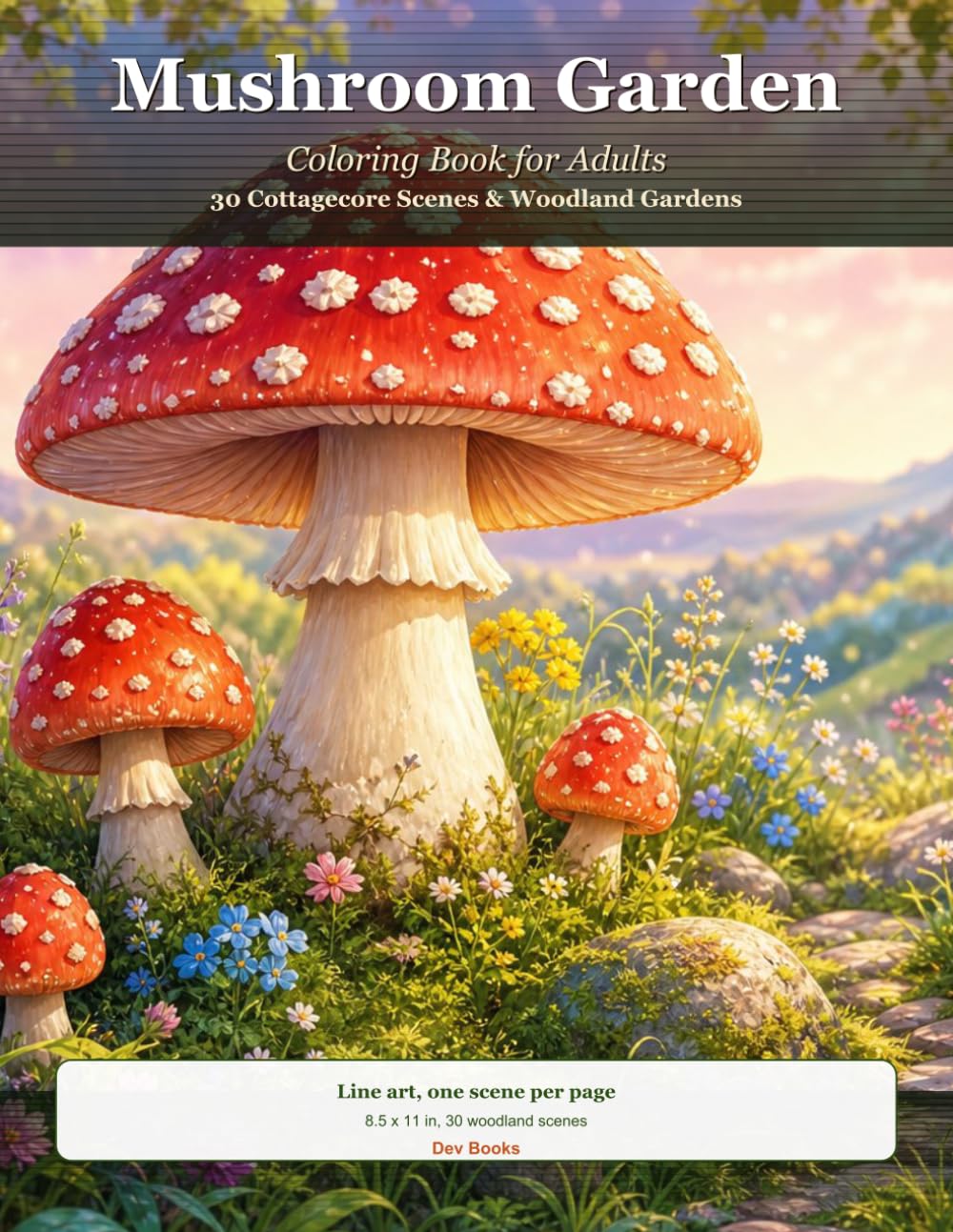 Mushroom Garden: Coloring Book for Adults - 30 Cottagecore Scenes & Woodland Gardens