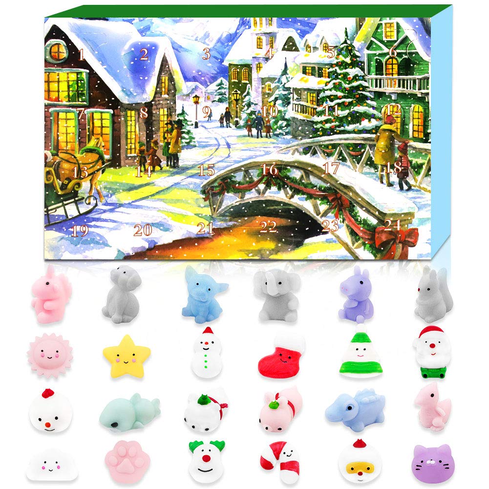 2020 Advent Calendar with 24 Pcs Cute Mochi Squishy Toys, Christmas Countdown Calendar Kids Squishies Stress Anxiety Relief Squeeze Toys Kids Xmas Gift idea for Girls Boys
