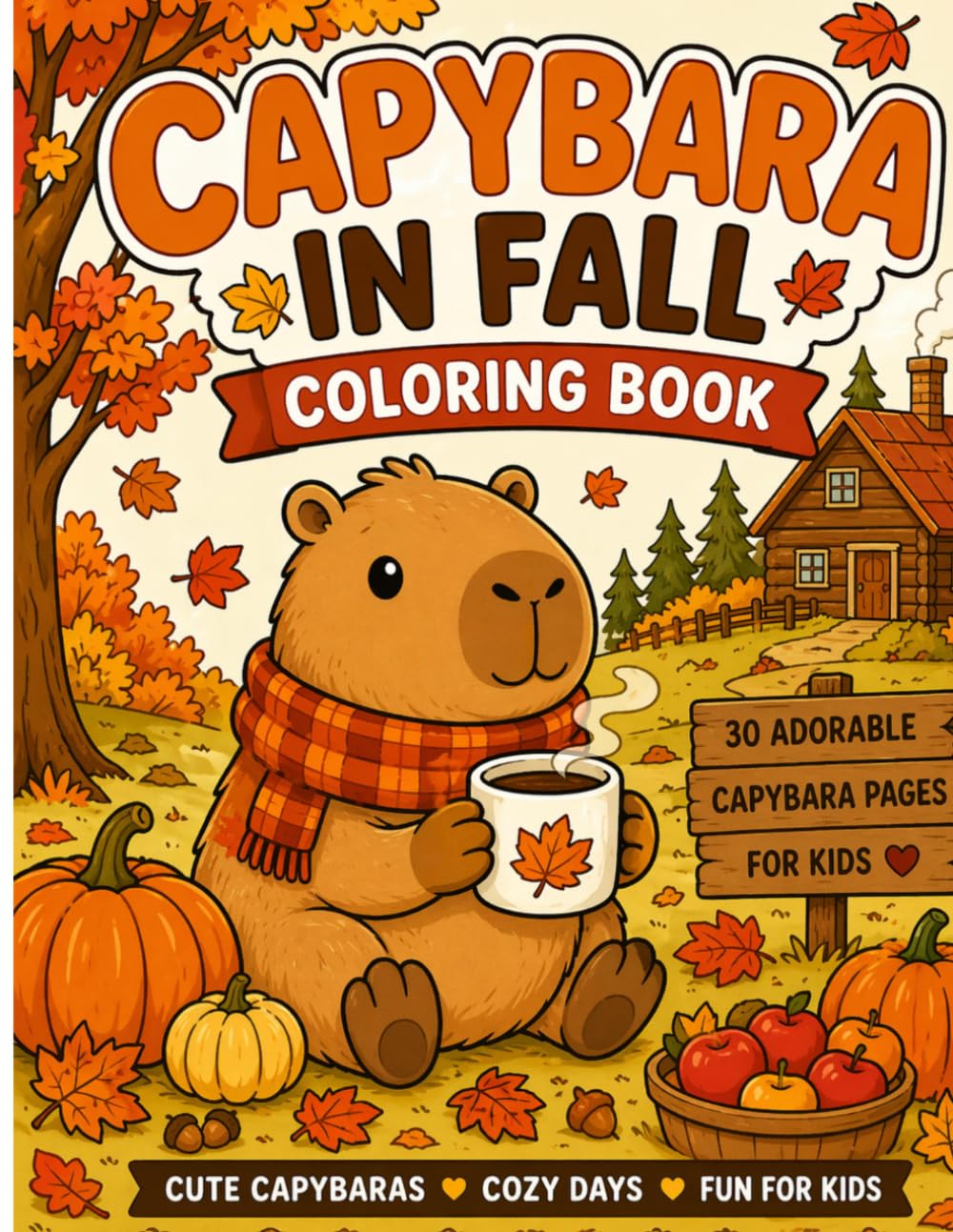 Capybara Adventures: Fall Coloring Book for Kids: 30 Cute and Cozy Fall Scenes for Relaxing Fun
