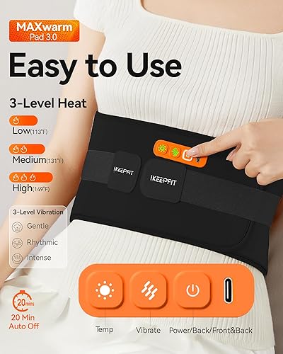 Miniatura 8 de IKEEPFIT Almohadilla térmica portátil para espalda, cinturón térmico inalámbrico con masajeador para aliviar el dolor de espalda baja, funciona con