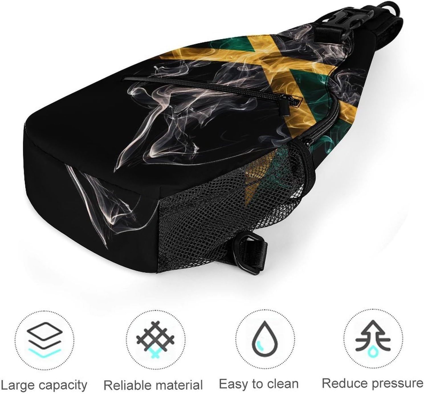 Jamaican Flag Rasta Smoke Men Crossbody Sling Backpack Chest Bag | Travel Fanny Pack,Hiking Daypack,Print Shoulder Bags