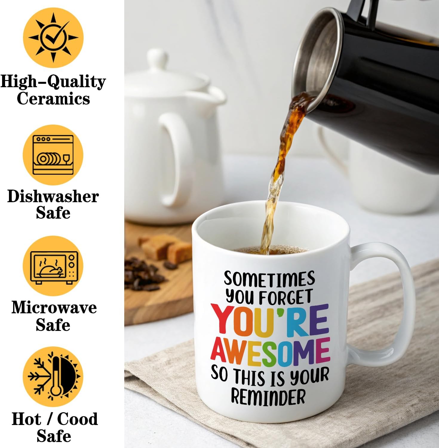 Funny Motivational Coffee Mug, Sometimes Forget That You're Awesome So This is Your Reminder, 11oz Ceramic Coffee Tea Cup, Thank You Gifts for Women Men, Birthday Gifts for Coworker Boss - Image 3