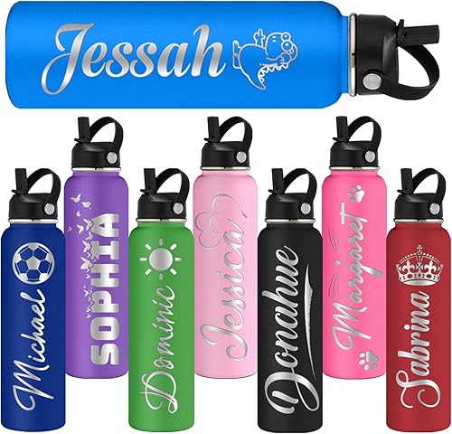 Miniatura 1 de Botellas de agua personalizadas de acero inoxidable con tapa de popote de 12, 18, 24, 32, 40 onzas, botella de agua deportiva aislada de 40 onzas,