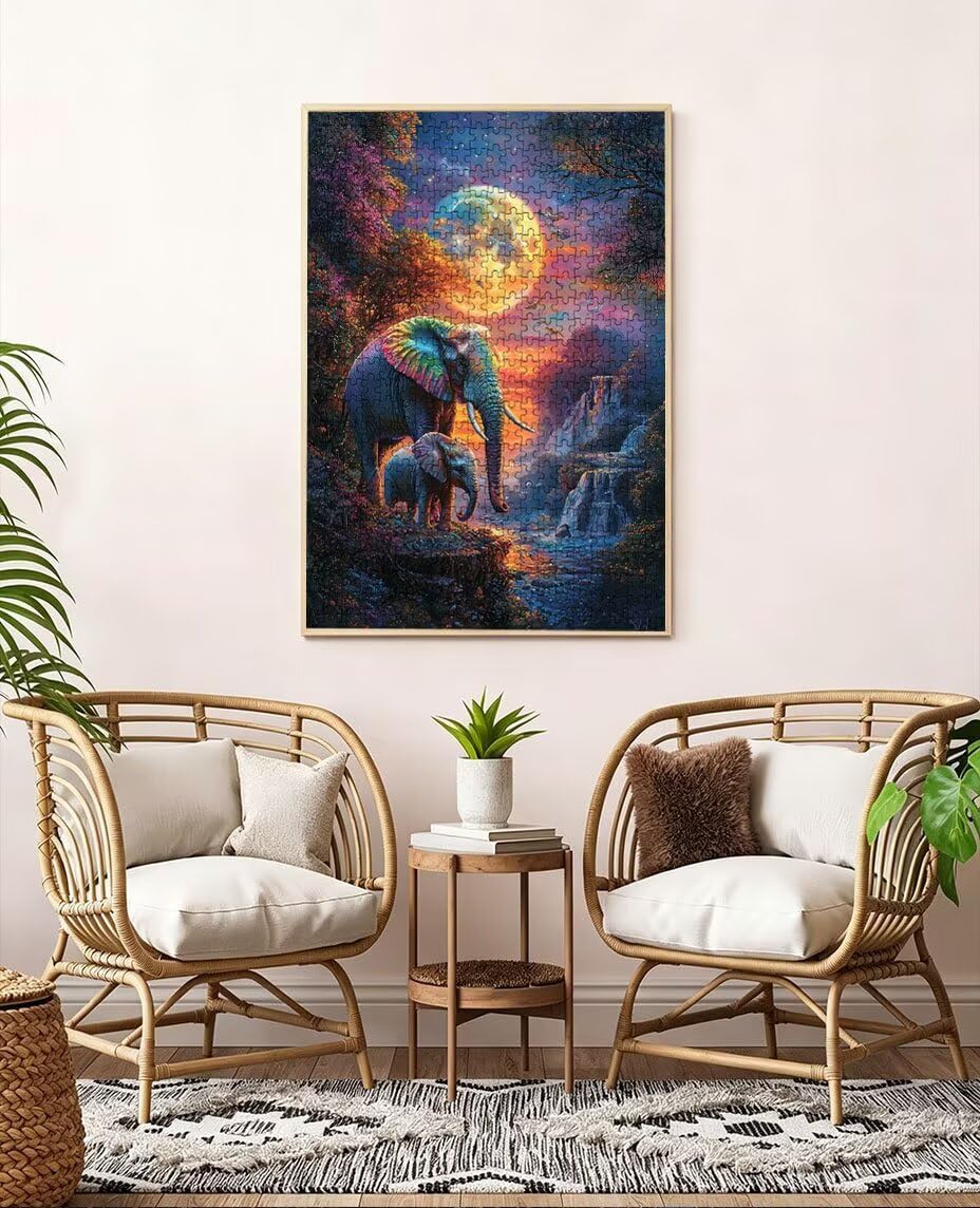 Puzzle 1000 Pezzi Elefante Luna 3D Puzzle per Adulti Impegnativo, Educa Puzzles Artistico, Divertente E Stimolante Puzzles Decorativo per La Famiglia, Regalo e Decorazione Pareti BXHZW6-193