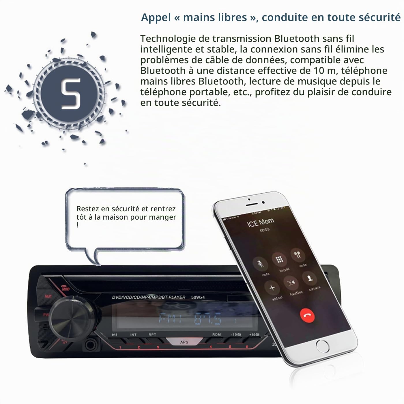 1 Din 12V Voiture Lecteur DVD CD Panneau Amovible avec BT véhicule MP3 stéréo 3252 Mains Libres Autoradio Radio Audio