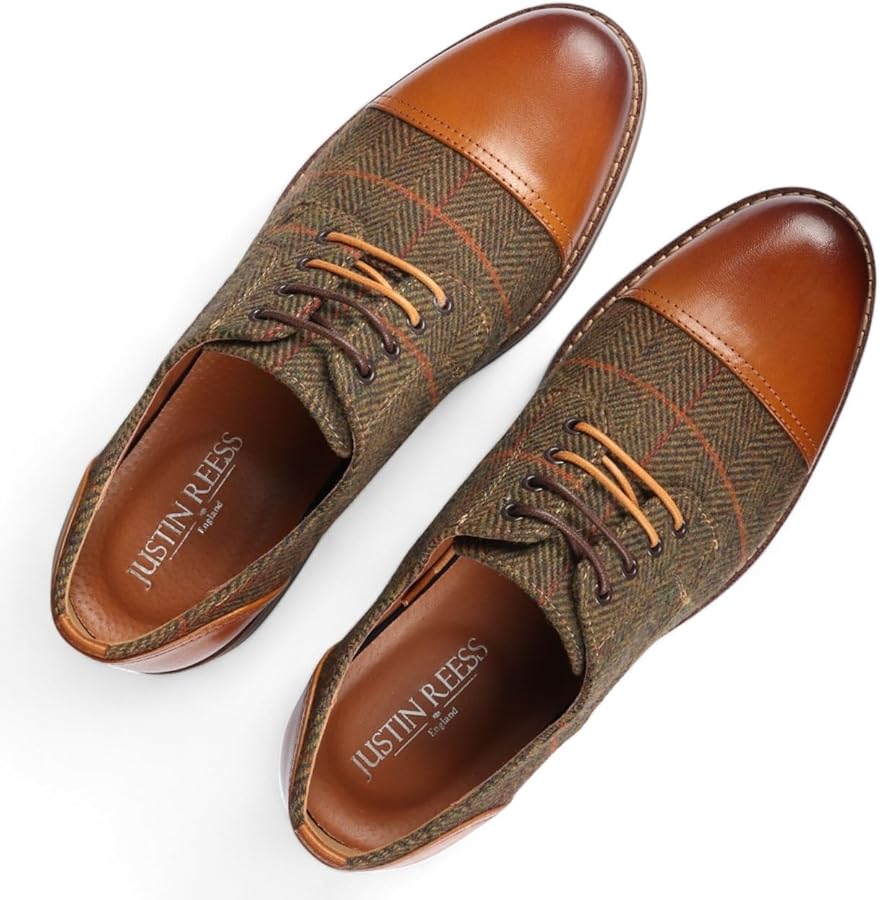 Amazon.com | Men's Brown Leather Tweed Oxford Shoes - Theon | Oxfords