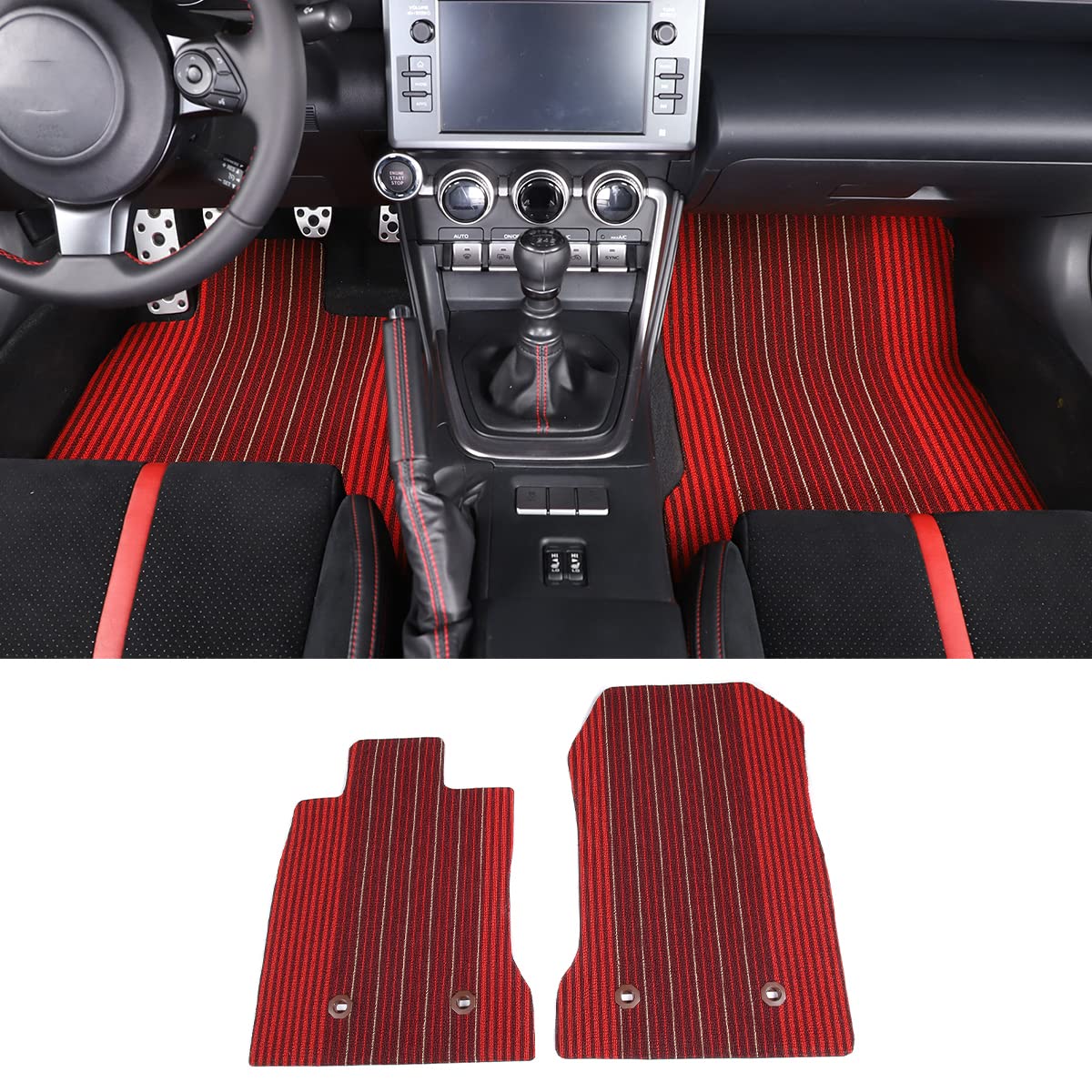 Suitable for 86 GT86 2022 / Sub@ru BRZ ZD8 2022 Silk Circle Foot Mats Stain Resistant Foot Mats All Weather Protection Foot Mats Flexible Fibre Yarn/TPE 2PCS (Red)