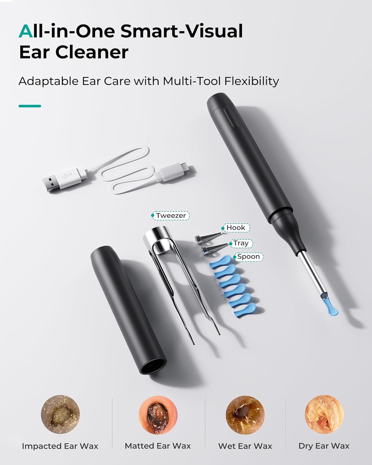 Ear Wax Removal Camera Cleaner: Otoscope with Light Earwax Remover Cleaning Tool - 1080P HD Wirless Digital Scope with Tweezers and Spoon Endoscope Compatible with Smart Phone
