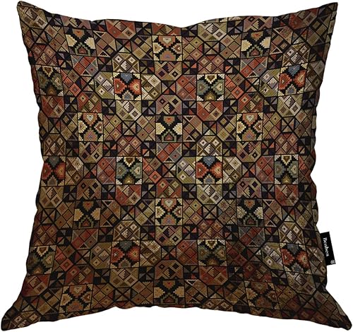 Fundas de almohada decorativas geométricas folclóricas de lino de algodón, patrón bohemio étnico americano vintage, fundas de almohada estándar