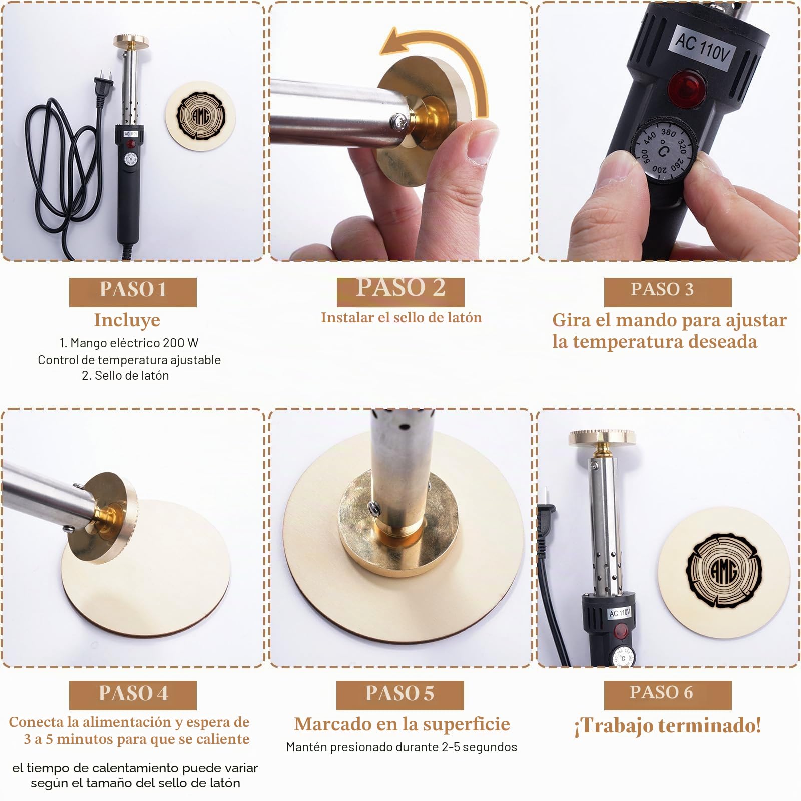 Hierro eléctrico de marca para madera, sello de metal de temperatura ajustable personalizado para carpintería, proyectos de bricolaje y manualidades, herramienta de marca personalizada para quemar