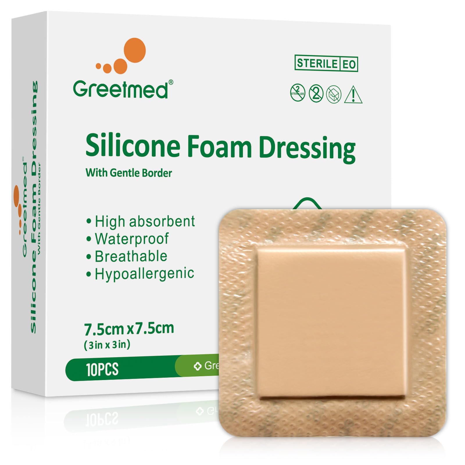 Apósito de espuma de silicona de 3 x 3 pulgadas con borde, 10 paquetes de vendajes adhesivos impermeables para el cuidado de herid