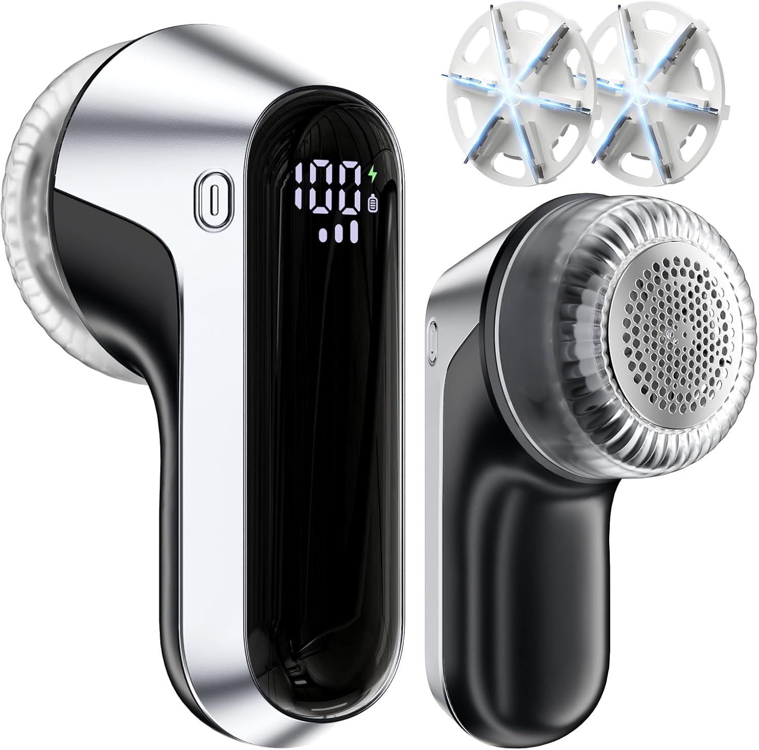 coldSky Fabric Shaver, Rechargeable Lint Shaver with Digital Display, Portable Sweater Defuzzer with 3 Speeds, 6 Leaf Blades and Safety Lock, Electric lint Remover for Clothes, Sweater (Silver)
