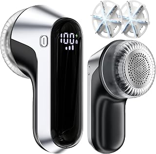 coldSky Fabric Shaver, Rechargeable Lint Shaver with Digital Display, Portable Sweater Defuzzer with 3 Speeds, 6 Leaf Blades and Safety Lock, Electric lint Remover for Clothes, Sweater (Silver)