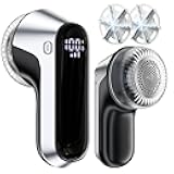 coldSky Fabric Shaver, Rechargeable Lint Shaver with Digital Display, Portable Sweater Defuzzer with 3 Speeds, 6 Leaf Blades and Safety Lock, Electric lint Remover for Clothes, Sweater (Silver)