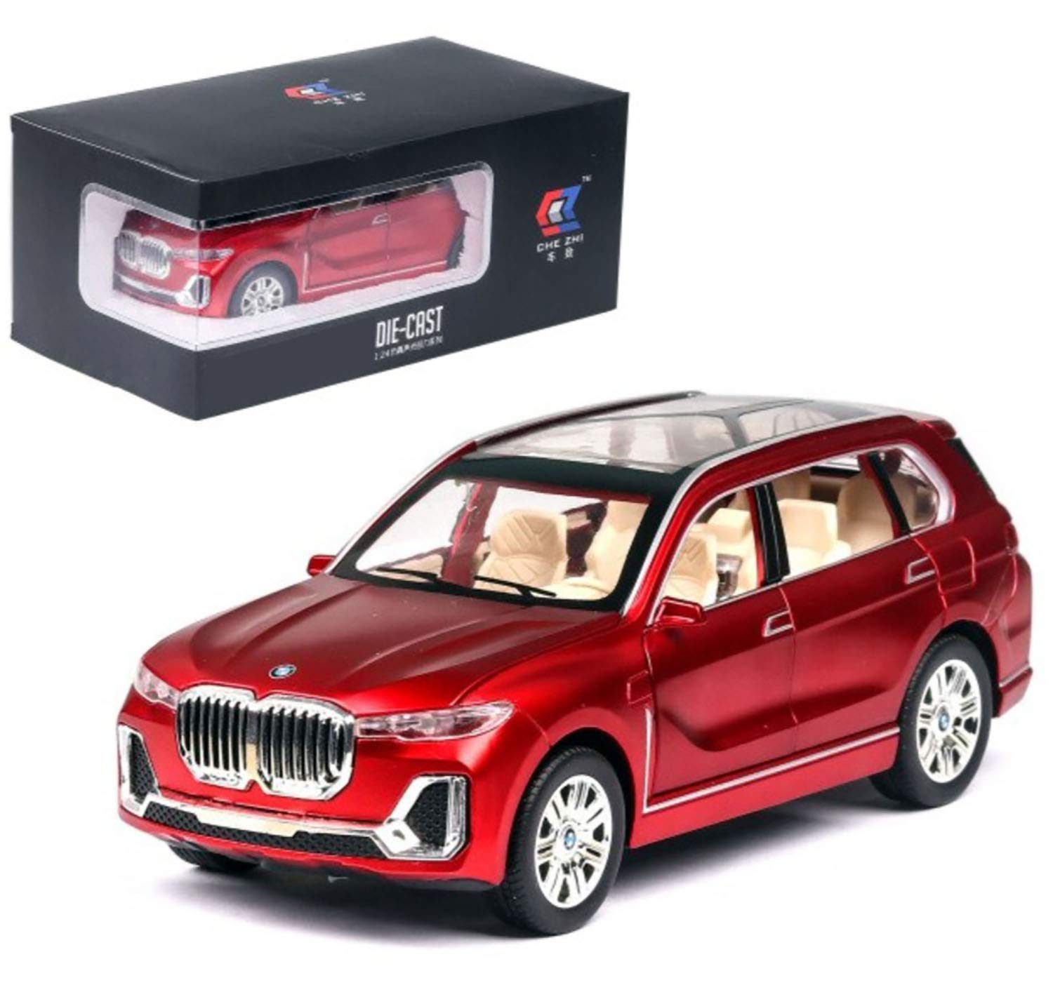 Magicwand® 1:24 Scale Die-Cast Metal X7 with 6 Openable Doors Working Headlights & Tail Lights【Pack of 1】【Colors as Per Stock】