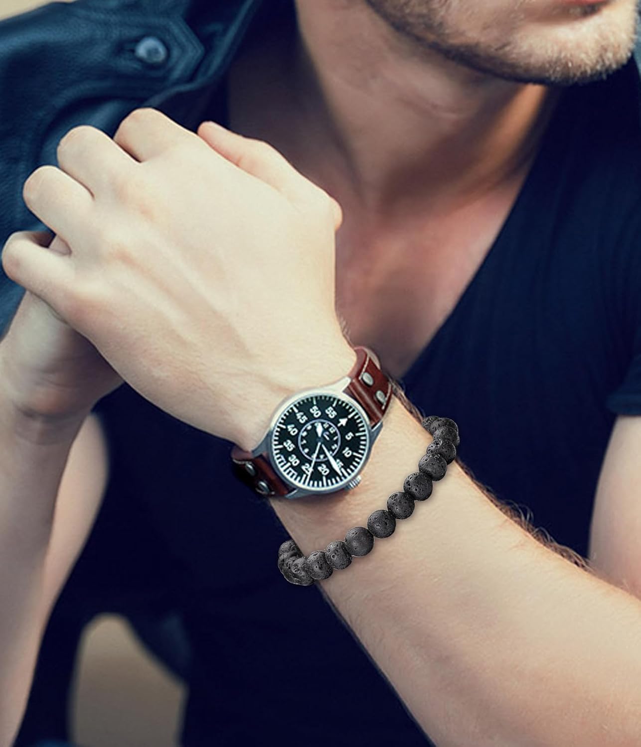 BOMAIL Natural Stone Bracelet for Women Men - 8MM Semi-Precious Gemstone Beaded Bracelet Healing Crystal Stretch Bracelet Yoga Bracelets Jewelry - Image 2