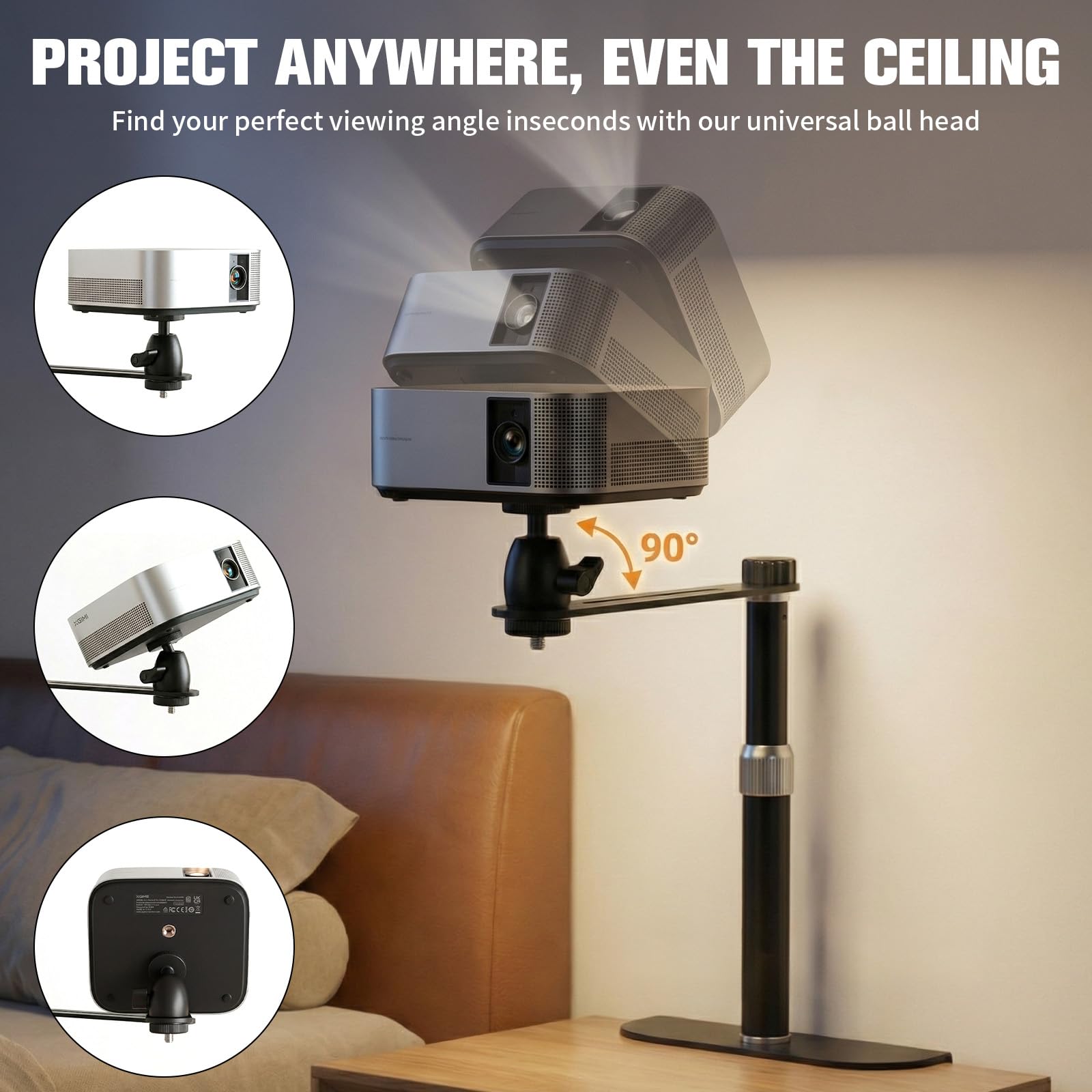 Soporte para proyector para cama y sofá – Estabilidad mejorada para proyectores pesados, diseño oculto con trineo de avance, compatible con XGIMI, Nebula, (altura ajustable 14-37,35 cm)