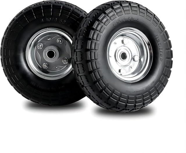 (2-Pack) 4.10/3.50-4 Tires and Wheels Flat Free,10" Heavy Duty Solid Replacement Tire with 5/8" Bearings, for Wheelbarrow, Hand Truck,Wagon,Gorilla Garden Cart,Trolley, Lawn Mower