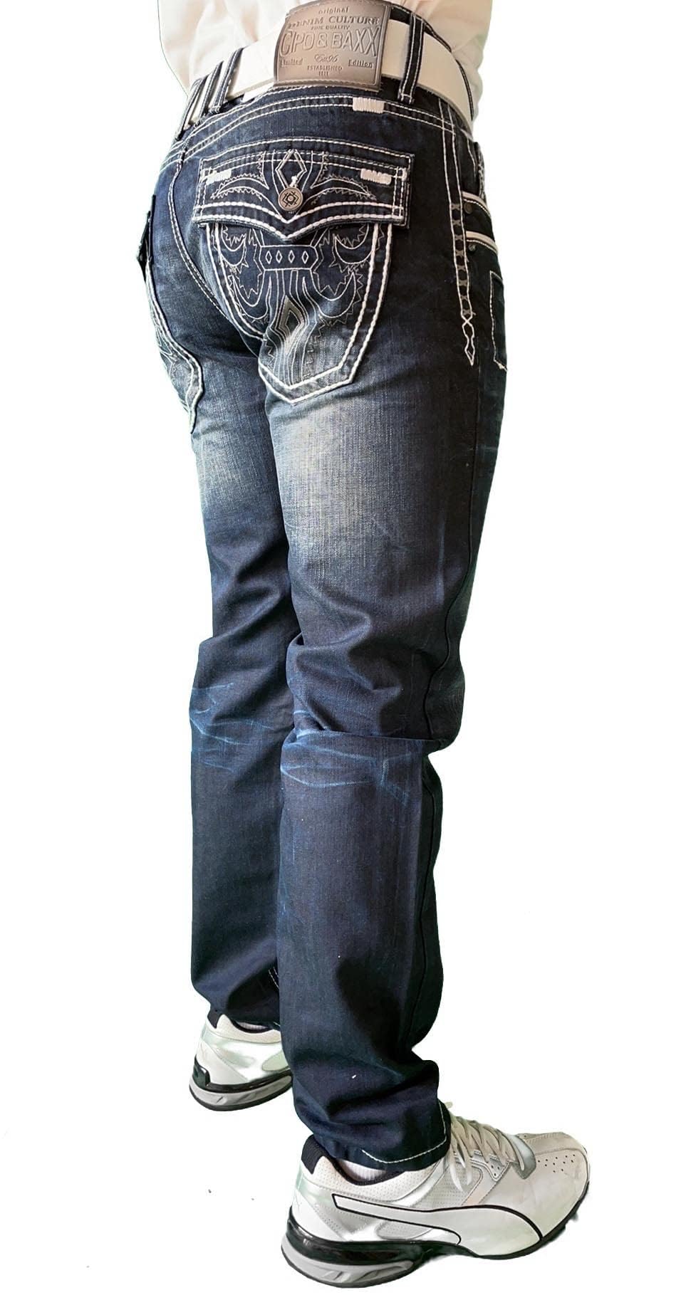 Cipo & Baxx Armorial CD324 Men's Denim Jeans Thick Seams, blue, 34 W/34 L