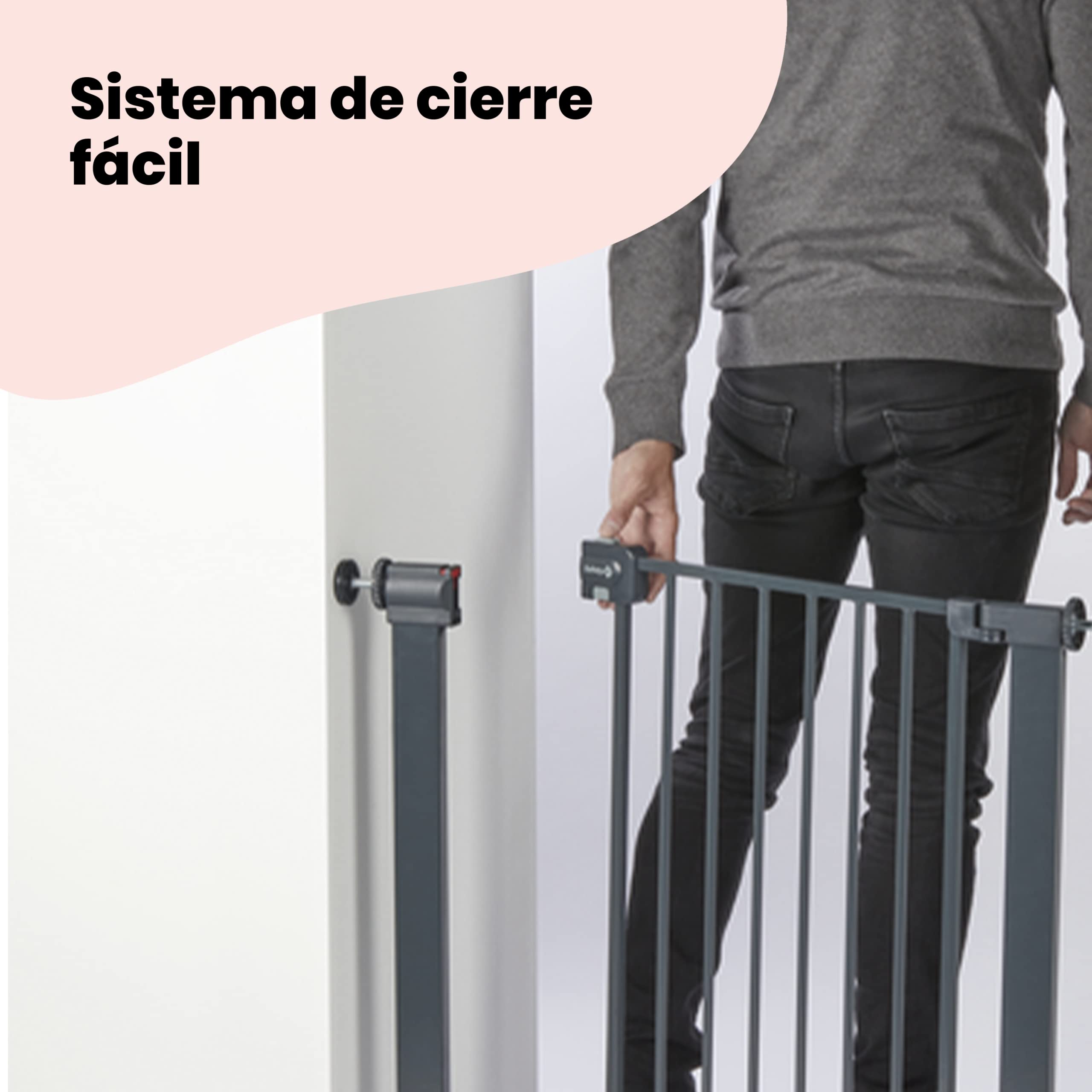 Safety 1st Easy Close Metal, Barrera Seguridad Niños Escalera Presión, 73–80cm (máx. 108cm), Valla Seguridad Infantil Fácil Cierre, Abre 1 Mano, Sin Tornillos (Sin Taladros), Doble Bloqueo, Negra