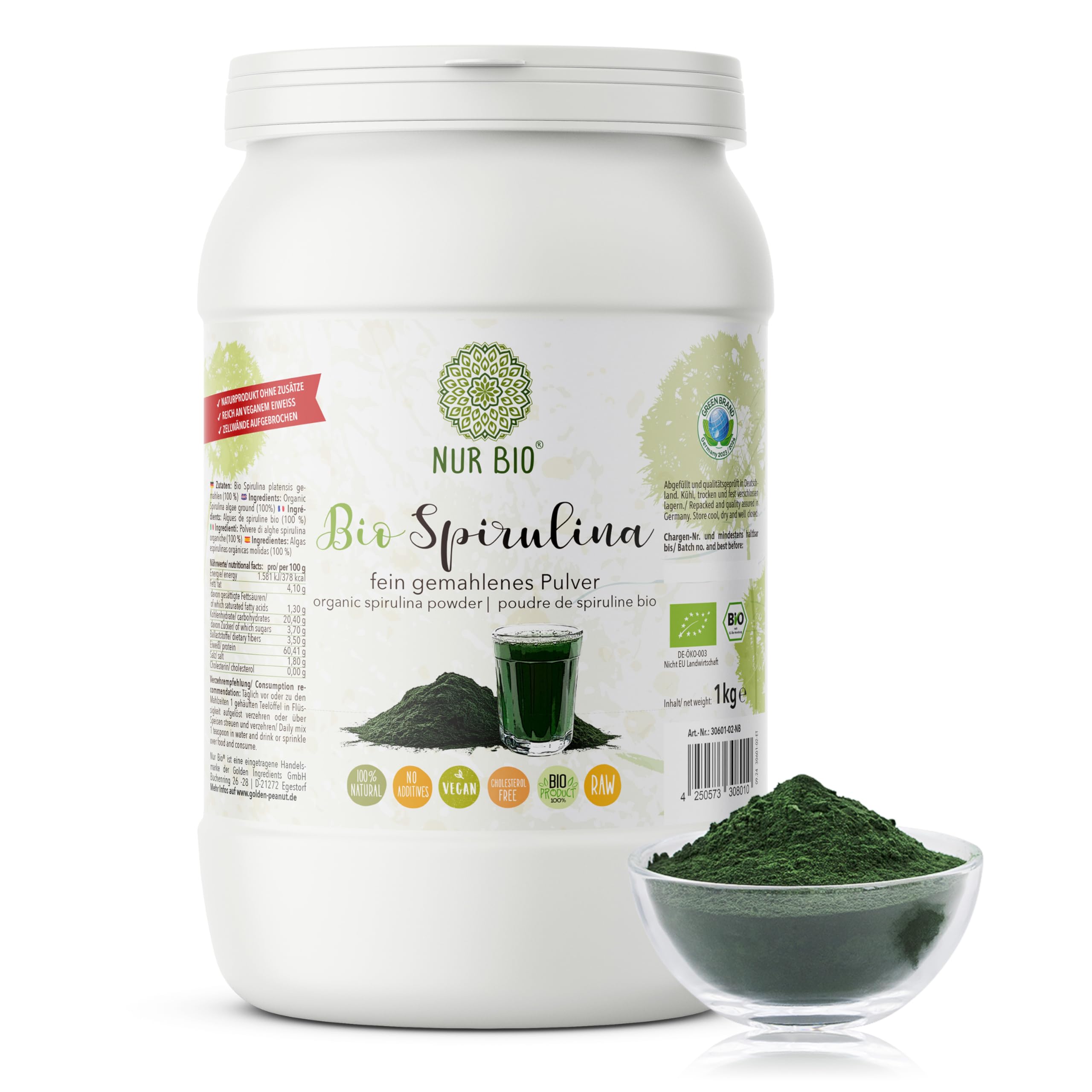 Spirulina en polvo 1 kg de superalimento verde proteína vegetal nutritiva vegana