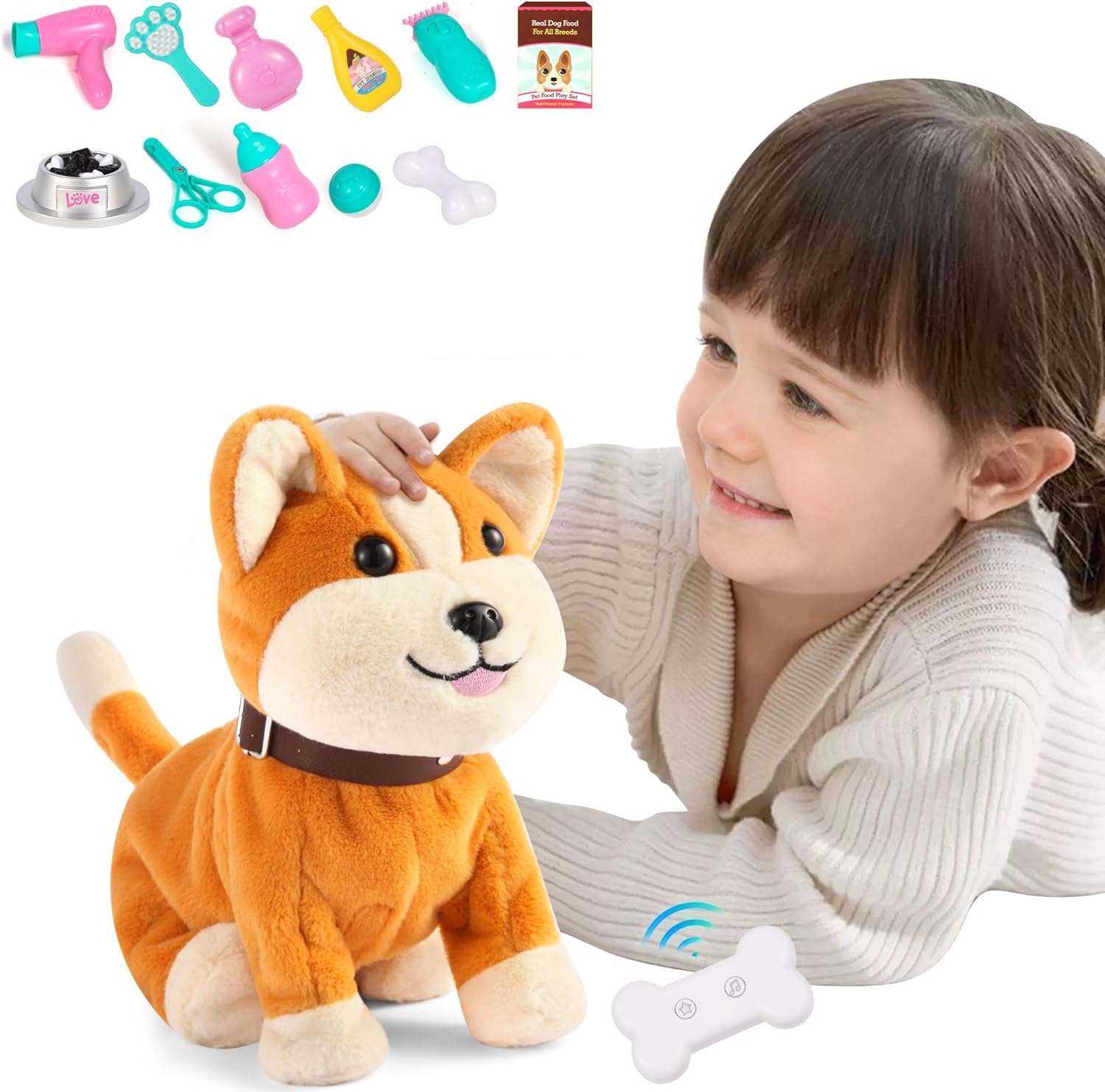 Interactive Plush Dog Toy for Kids 3+, Voice Activate, Walking, Sitting, Barking Corgi Puppy with Accessories, Realistic Stuffed Animal Gift for Girls 3-6 Years Old Interactive Plush Dog Toy for Kids 3+, Voice Activate, Walking, Sitting, Barking Corgi Puppy with Accessories, Realistic Stuffed Animal Gift for Girls 3-6 Years Old