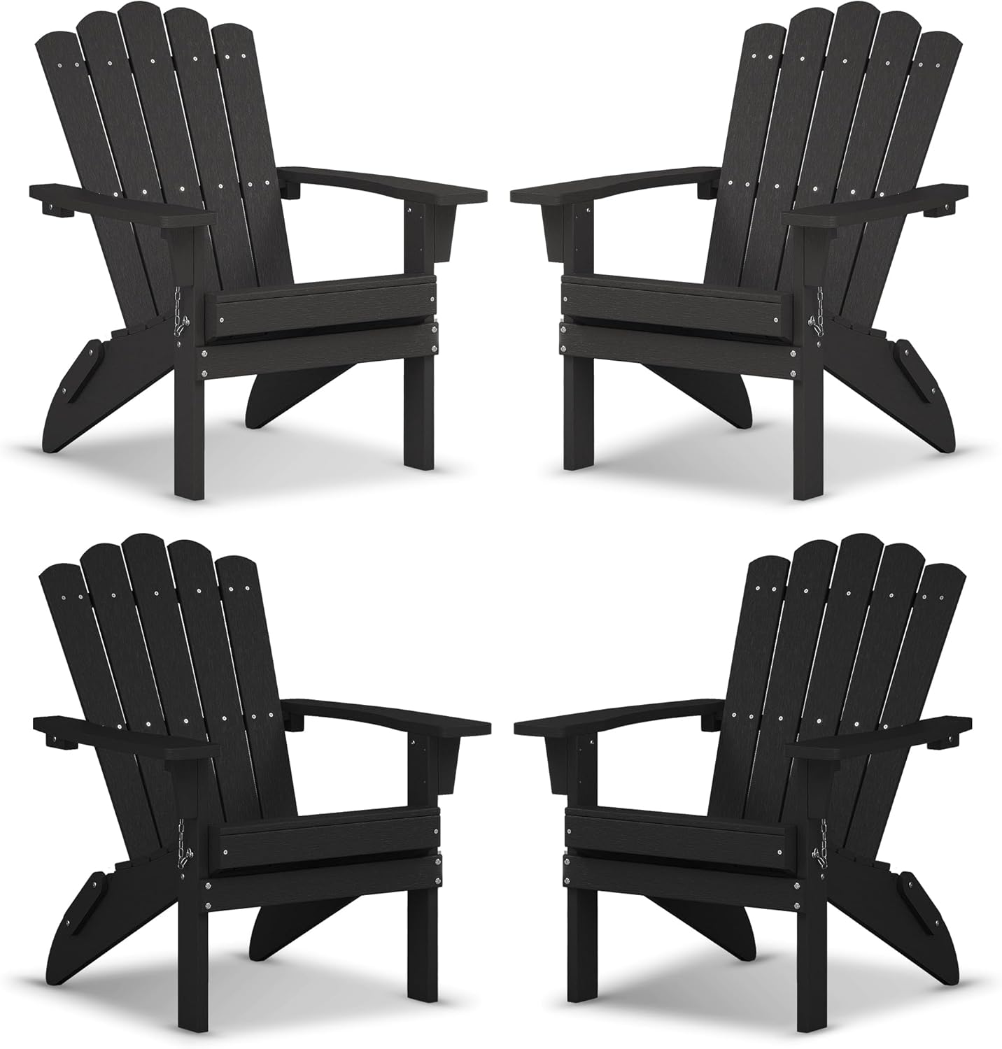 Set of 4 Folding HDPE Adirondack Chairs - Heavy-Duty Weather-Resistant Patio Chairs with Wide Armrests & Ergonomic High Back, Fire Pit Seating for Backyard, Garden, Porch