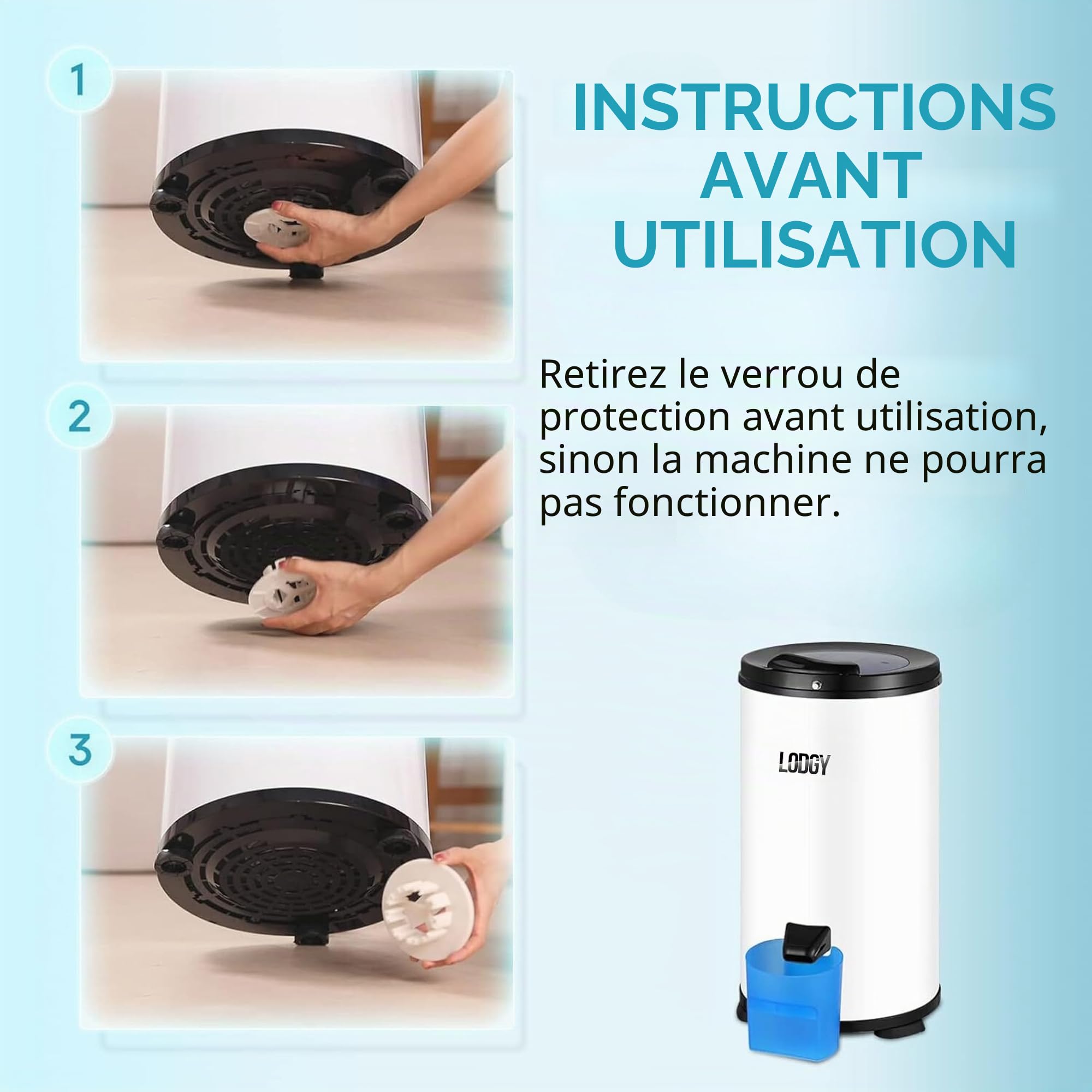 Lodgy - Centrifugeuse - Essoreuse sèche - Centrifugeuse pour Linge - Mini Sèche-linge - AAA+ (Blanc)