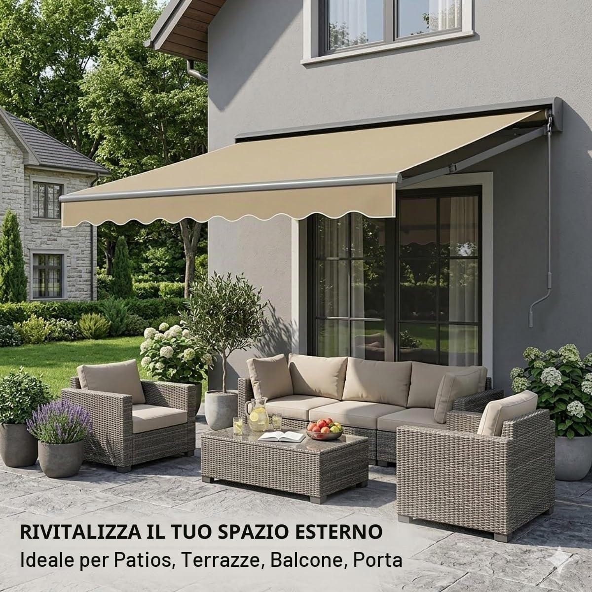 Tende Da Sole A Bracci Estensibili Per Balcone Esterno Patio Telo Di Ricambio Per Tenda Da Sole Retrattile Tessuto Di Ricambio Impermeabile Antistrappo(Yellow white,360x300cm)