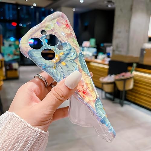 Miniatura 4 de SPOBIT Funda para iPhone 14 Pro Max, colorida pintura al óleo retro flor linda rizada con borde floral para mujeres y niñas, protección de cámara,