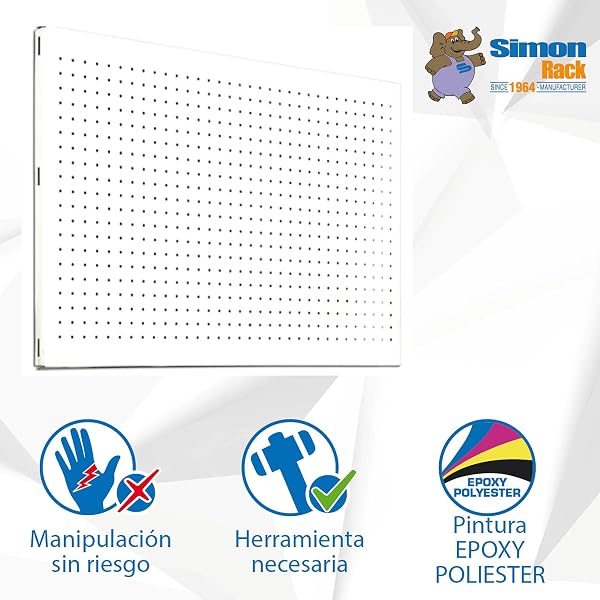 Simon Rack Panneau Mural Perforé Porte Outils, 900x600 mm, Blanc - Simonwork - 4