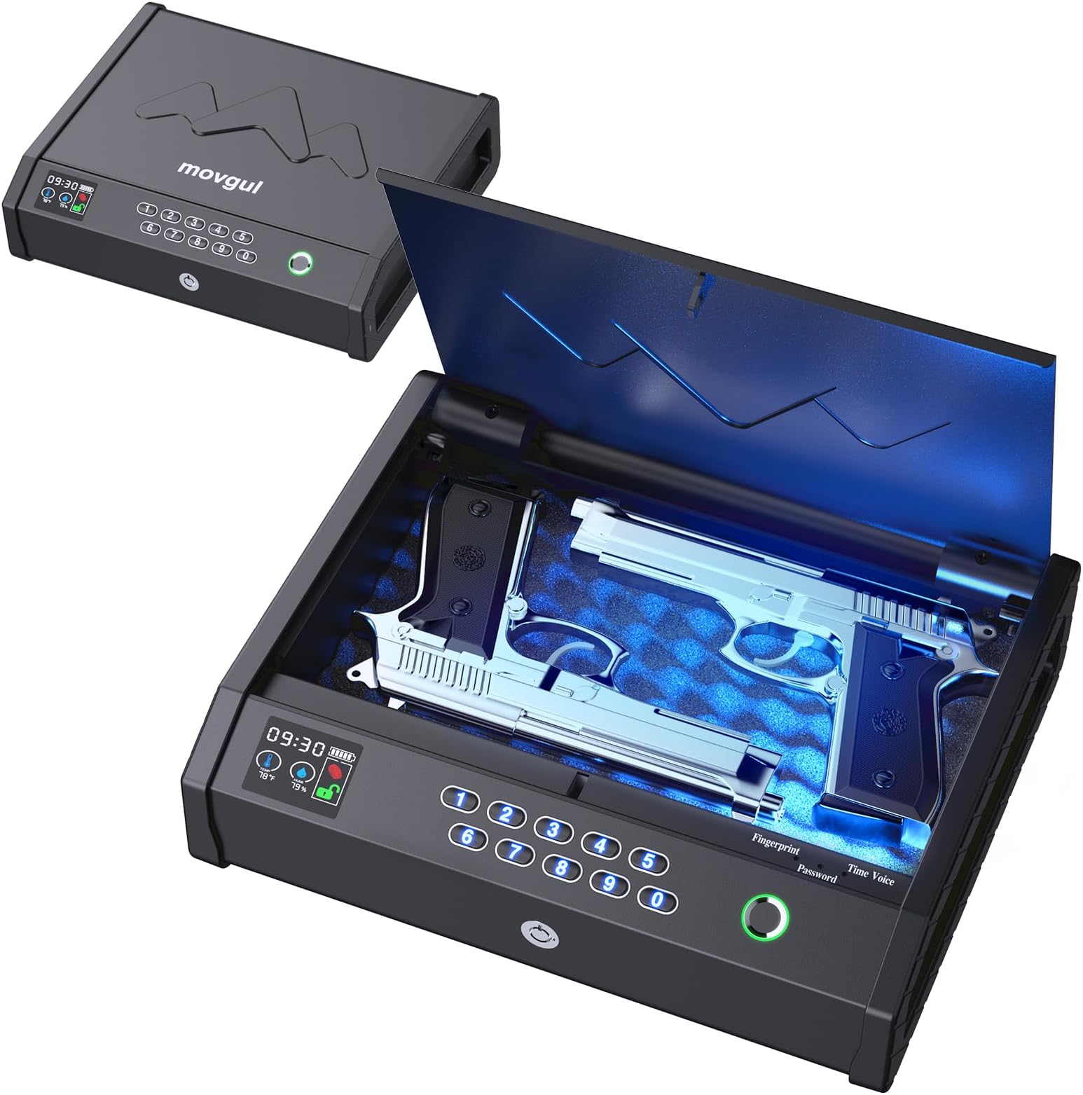Gun Safes, Biometric Pistol Safe with LCD Display of Temperature Humidity USB Port, Gun Safes 3 Ways Quick Access Fingerprint Handgun Safe for Nightstand Car